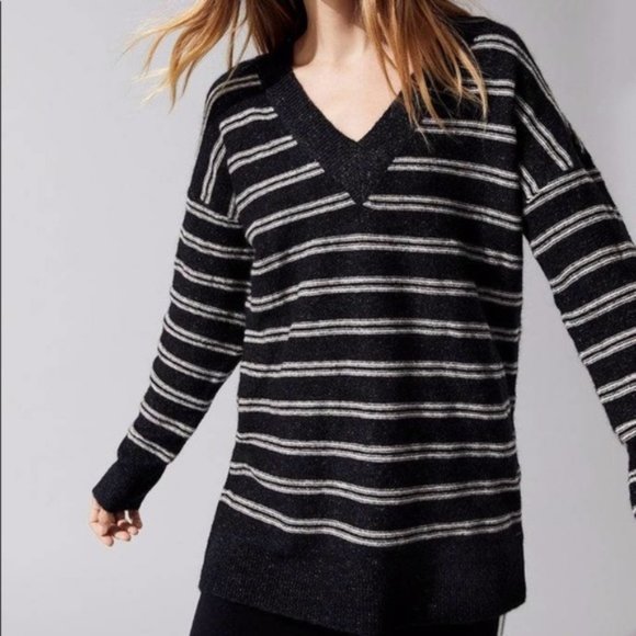 n:PHILANTHROPY black stripe dune wool sweater - Picture 1 of 9